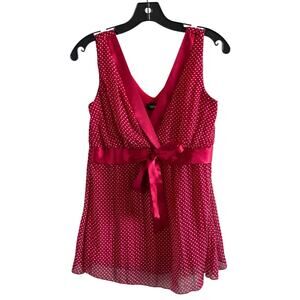 Vanity Polka Dot Sleeveless Babydoll Top Red Satin Trim Feminine Flirty